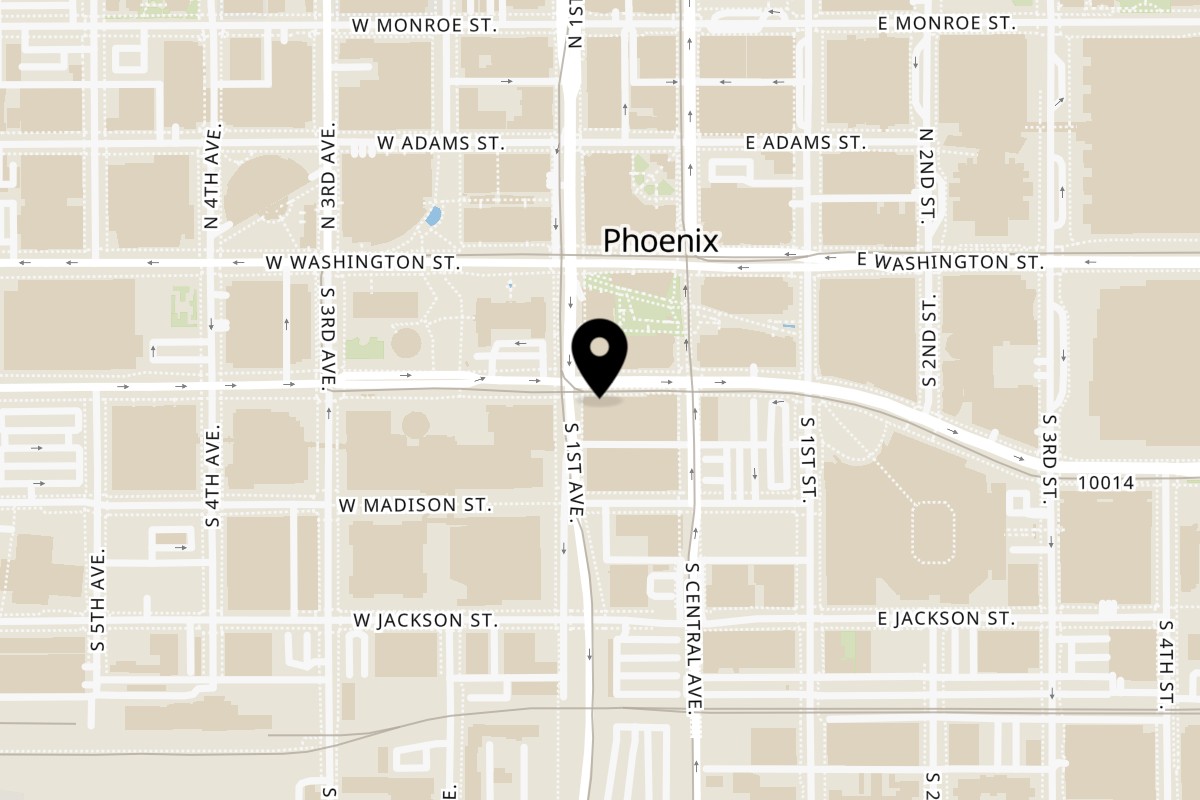Map showing the location of CASA DE JULIA RESTAURANT BAR on 45 W Jefferson St Ste M in Phoenix